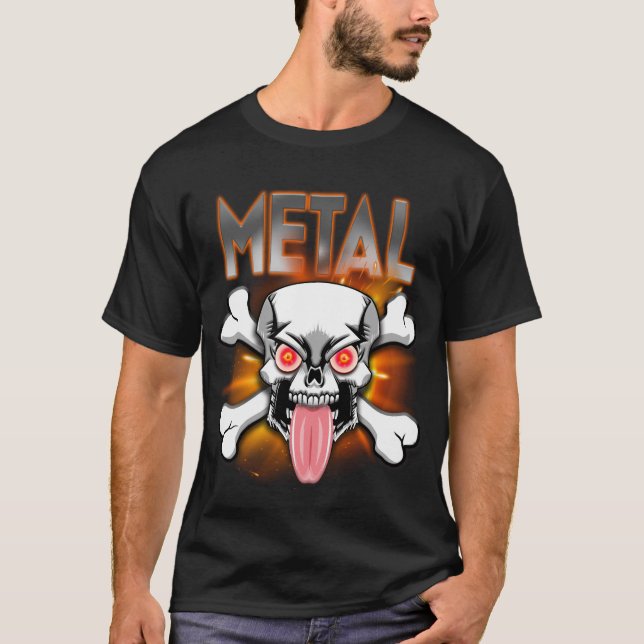 T-shirt MÉTAL!  Crâne et os croisés, langue collée (Devant)