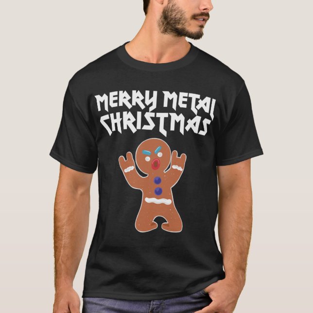 T-shirt Métal Noël drôle Métal Gingerbread Homme (Devant)