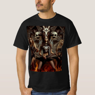 T-shirt Metaleras tocando en el infierno frente al diablo
