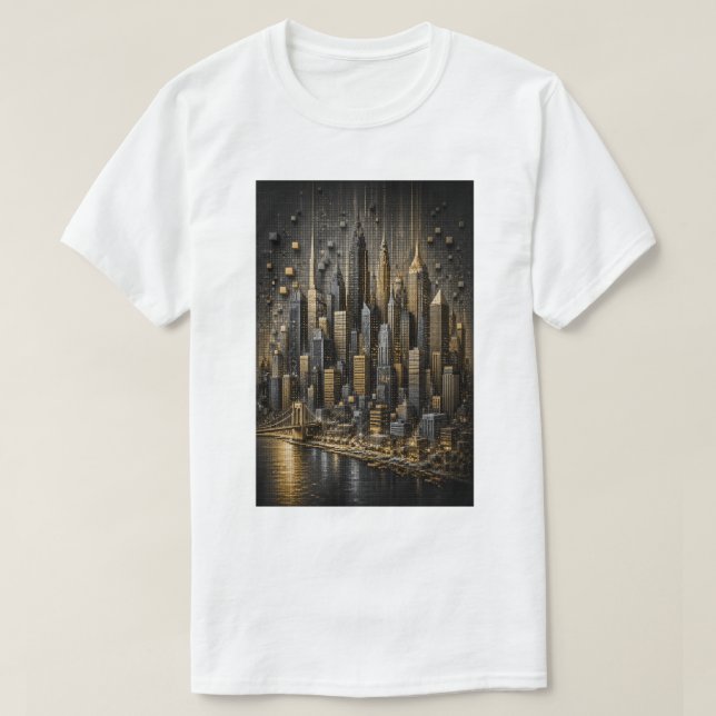 T-shirt Métropole dorée | Skyline en micro mosaïque 3D (Design devant)