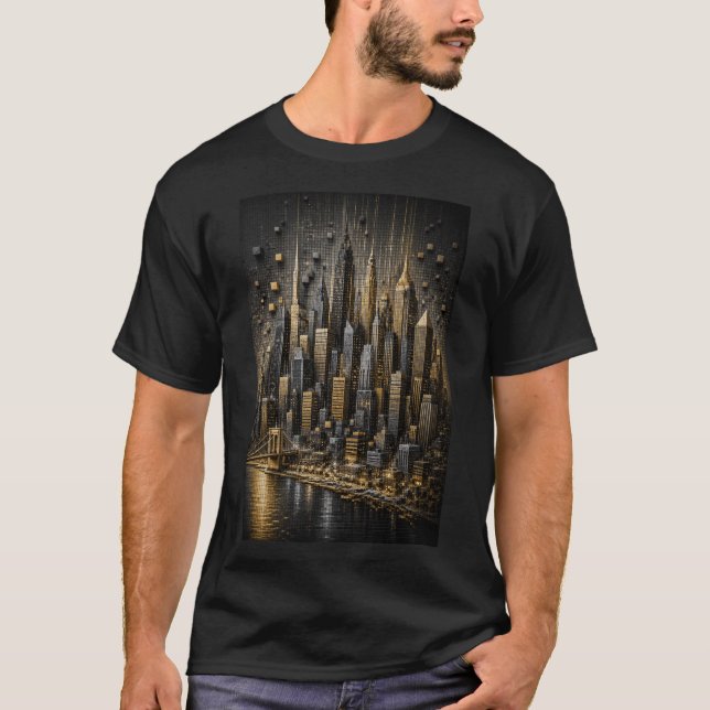 T-shirt Métropole Dorée | Skyline en mosaïque micro 3D (Devant)