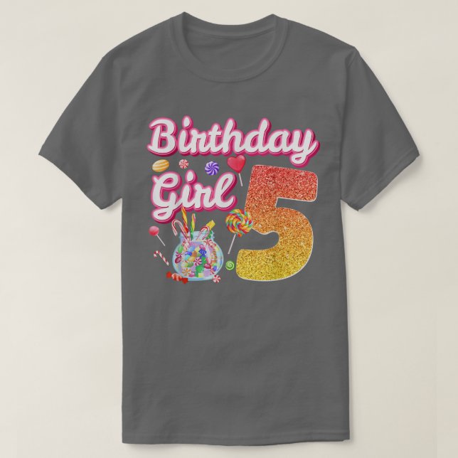 T-shirt Mets 5e anniversaire filles sucré bonbons 5 ans Ca (Design devant)