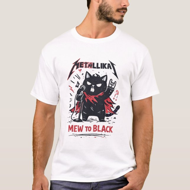T-shirt Mew to Black – Metal Cat Vocalist Parody (Devant)