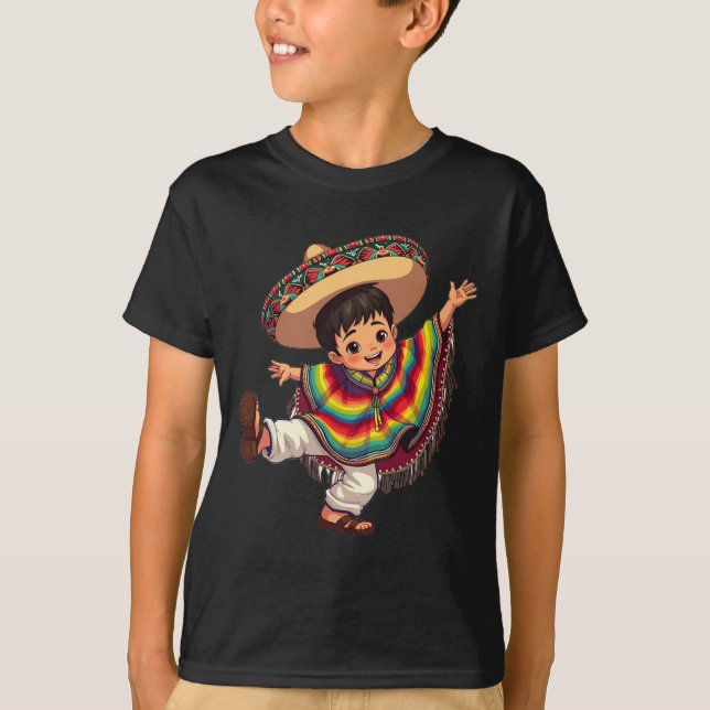 T-shirt Mexicain Boy Poncho Cinco De Mayo Tenue Mexicaine  (Devant)