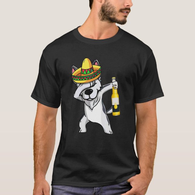 T-shirt Mexicain Dabbing Husky Cinco De Mayo Poncho Sombre (Devant)