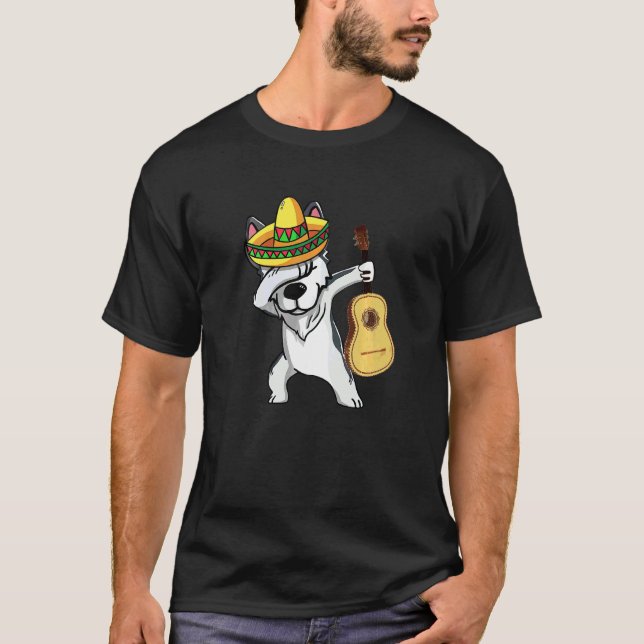 T-shirt Mexicain Dabbing Husky Cinco De Mayo Poncho Sombre (Devant)