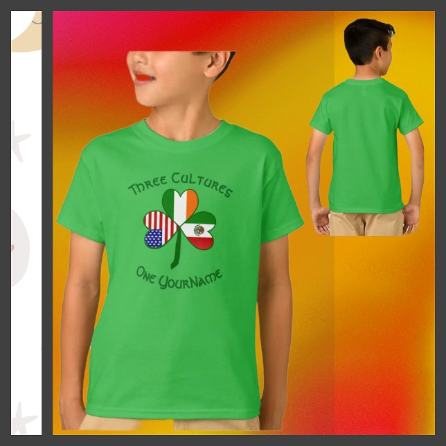 T-shirt Mexicain Irlandais Drapeaux Shamrock Votre nom (Créateur téléchargé)