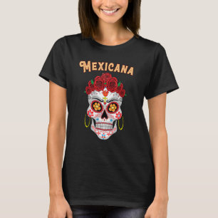 T-shirt Mexicaine fière Latina Roses rouges Crâne de sucre