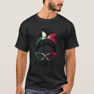 T-shirt Mexicaine Fille Messy Cheveux Drapeau Mexicain Fie