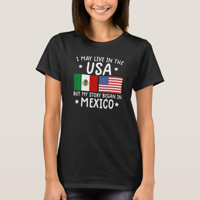 T-shirt mexican ROOTS  Half American Flag Mexicoflag (Devant)