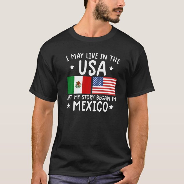 T-shirt mexican ROOTS  Half American Flag Mexicoflag (Devant)