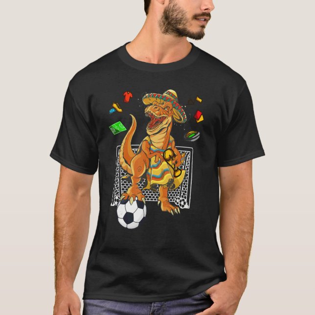 T-shirt Mexican Soccer Rex Dinosaur Mexico Flag Futbol 202 (Devant)