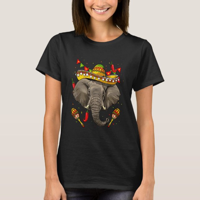T-shirt Mexico Cinco de Mayo Elephant Sombrero Mexican Par (Devant)