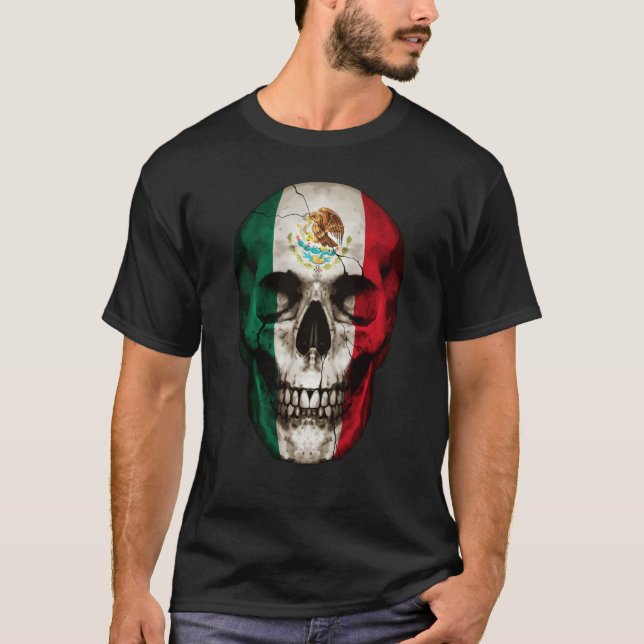 T-shirt Mexico Flag Skull Mexican Roots Proud Patriotic (Devant)