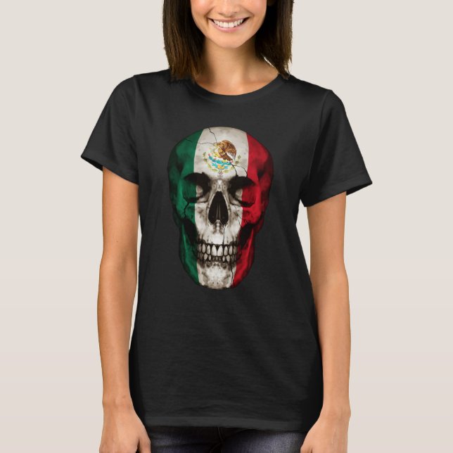 T-shirt Mexico Flag Skull Mexican Roots Proud Patriotic (Devant)