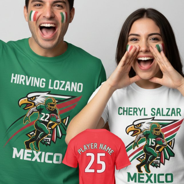 T-shirt Mexico Football Eagle Dynamic National Pride Art (Use Personalized to change color/font.
Choose a color that matches the background color of shirt)