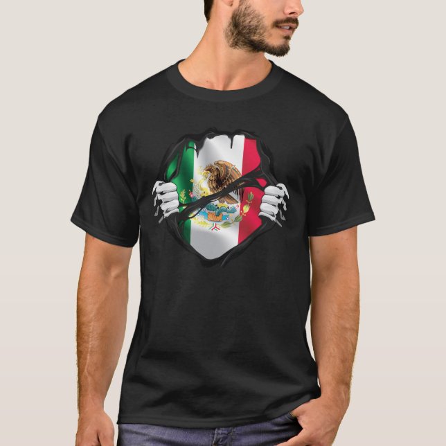T-shirt Mexique Drapeau de racines pures Noir (Devant)