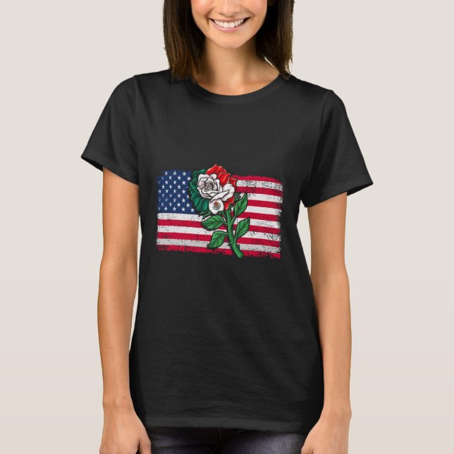 T-shirt Mexique Drapeau mexicain Drapeau américain Rose 2 (Devant)