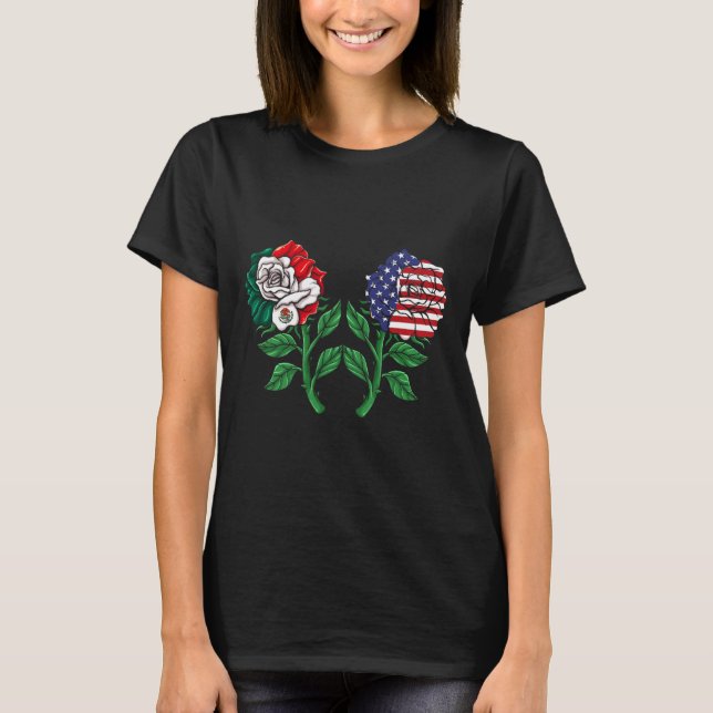 T-shirt Mexique Drapeau mexicain Drapeau américain Rose 3 (Devant)