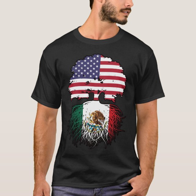 T-shirt Mexique Mexique États-Unis drapeau des racines d'a (Devant)