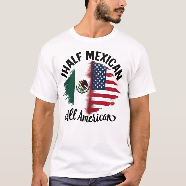 T-shirt mexique moitié mexicaine drapeau américain hommes  (Devant)