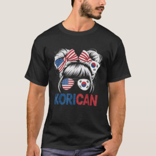 T-shirt Mi-Américain Demi-Coréen USA Drapeau Corée du Sud 