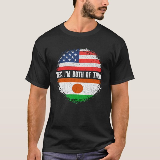 T-shirt Mi-Américain moitié Nigérien USA Drapeau Nigeria (Devant)