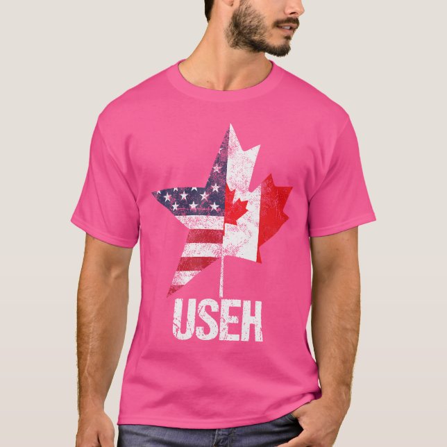 T-shirt Mi-Canadien Américain Useh Canada Drapeau Américai (Devant)