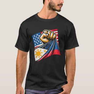 T-shirt Mi-Philippin Mi-Américain États-Unis Drapeau Phili
