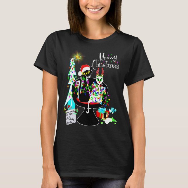 T-shirt Mi-siècle moderne chat atomique Meowny Noël (Devant)