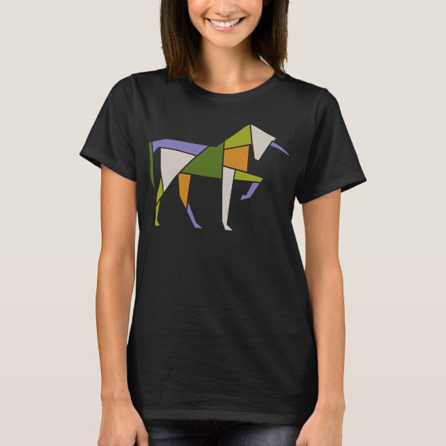 T-shirt Mi-siècle Moderne Unicorne Abstraite Tangram Anima (Devant)