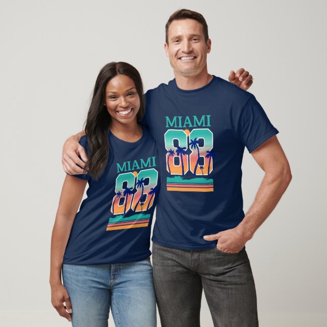 T-shirt Miami 88 Rétro Coucher de soleil Palmier (Unisexe)