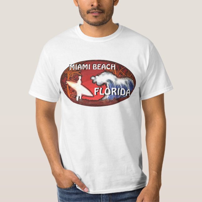 T-shirt Miami Beach Floride surfer vagues art valeur (Devant)