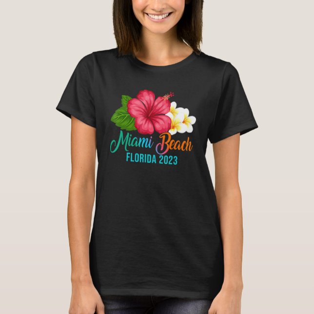 T-shirt Miami Beach Vacances Floride Tropical Hibiscus Flo (Devant)