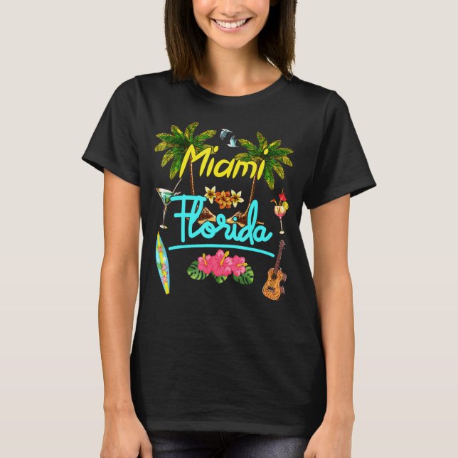T-shirt Miami Florida Beach Summer Palm Surf Sun Set Palm (Devant)