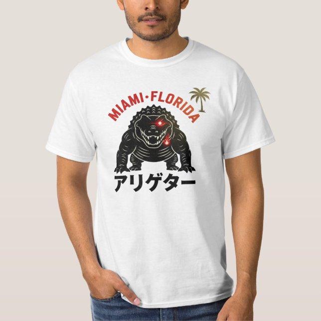 T-shirt Miami Florida Retro Kaiju Alligator Japanese Style (Devant)