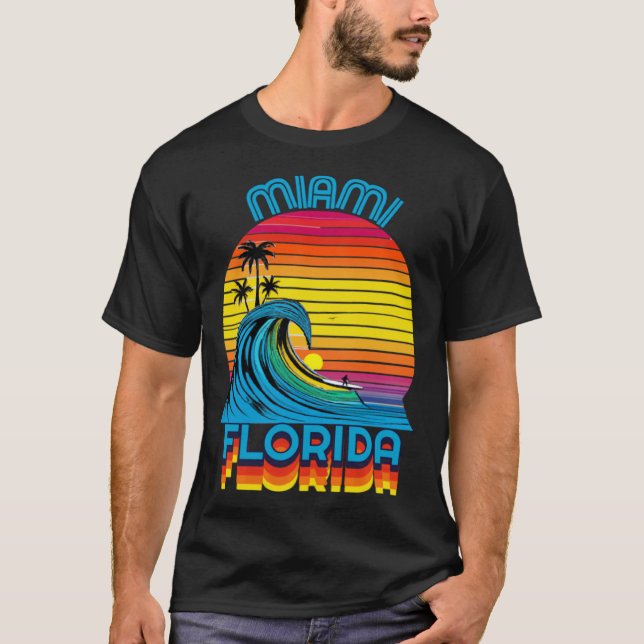 T-shirt Miami Florida Retro Throwback Surf & Beach Souveni (Devant)