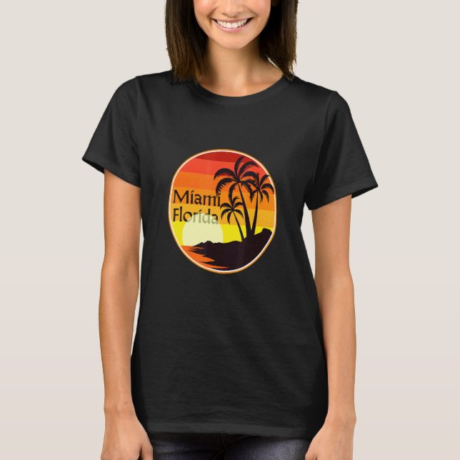 T-shirt Miami Floride coucher de soleil, Palmiers, Plage,  (Devant)
