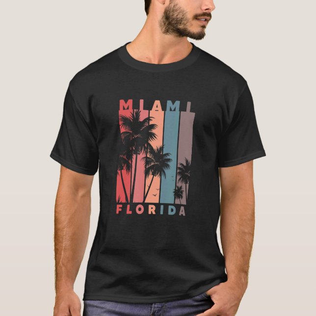T-shirt Miami Floride Palm Trees Beach Summer Vacances Ret (Devant)