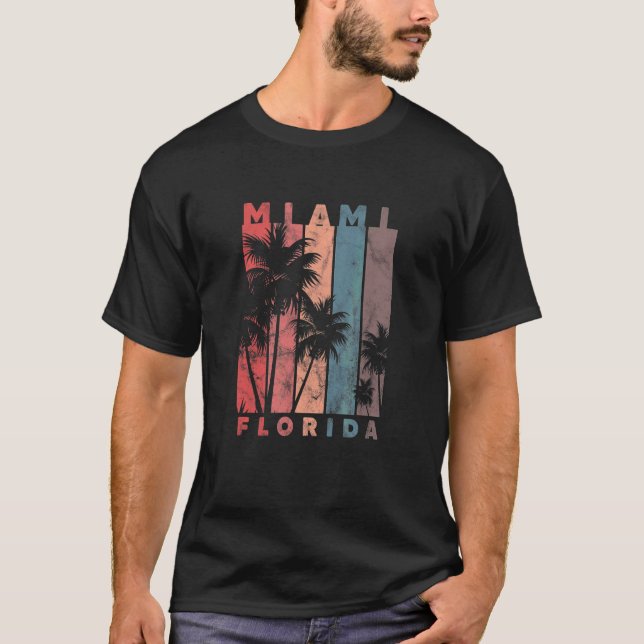 T-shirt Miami Floride Palm Trees Beach Vacances été Vin (Devant)
