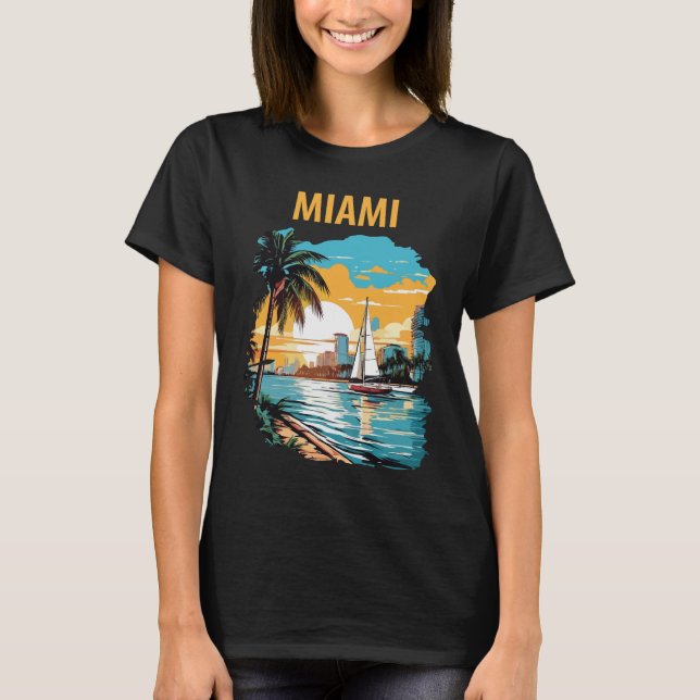 T-shirt Miami Floride Plage Palm Beach Coucher de Soleil V (Devant)
