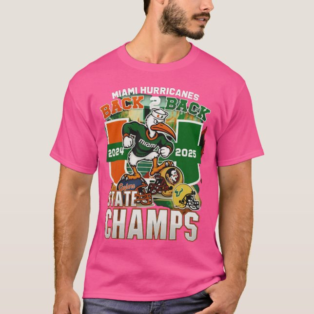 T-shirt Miami Hurricanes Black Back 2 Back State Champs gi (Devant)