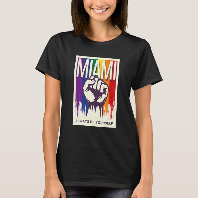 T-shirt Miami LGBTQ Fierté Arc-en-ciel Drapeau résister Po (Devant)
