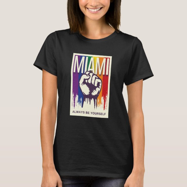 T-shirt Miami LGBTQ Pride Rainbow Flag Resist Fist Proud L (Devant)