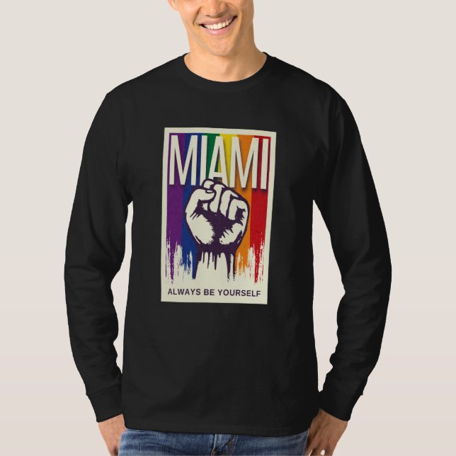 T-shirt Miami LGBTQ Pride Rainbow Flag Resist Fist Proud L (Devant)