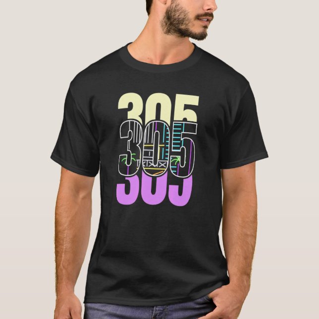 T-shirt Miami Nightlife Dans Le 305 Retro Design (Devant)