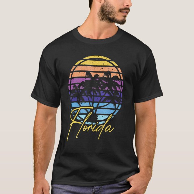 T-shirt Miami Skyline Floride Palm arbres Plage Sunset Fun (Devant)