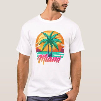 T-shirt Miami Sunset Vibes - Tropical Palm Tree Design