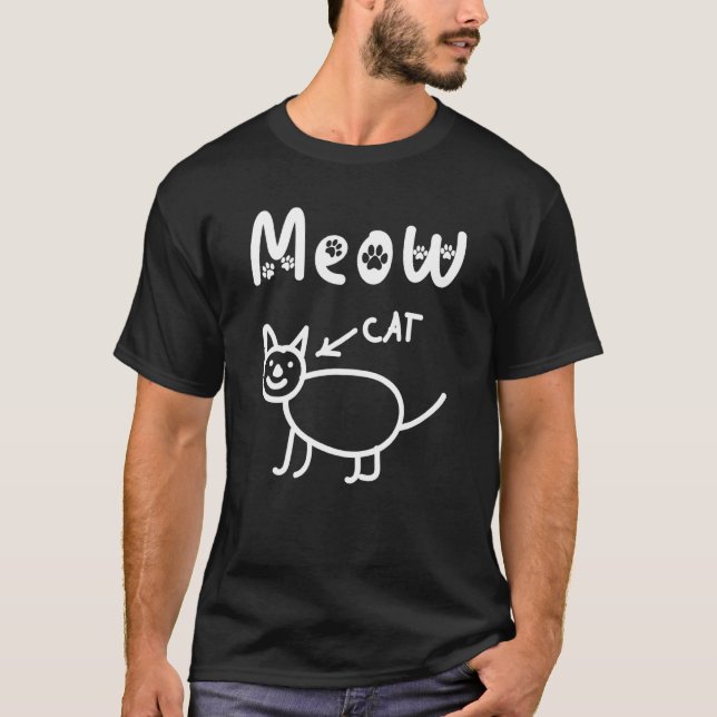 T-shirt Miaou - Chat Dessiné à la Main Laide (Devant)