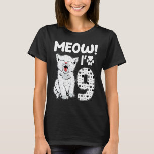 T-shirt Miaou j'ai 9 ans Fille 9ème anniversaire Chat Mign
